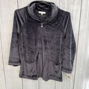Eileen West Bed Jacket Womens S/M Deep Charcoal Gray Velour Velvet Short Robe